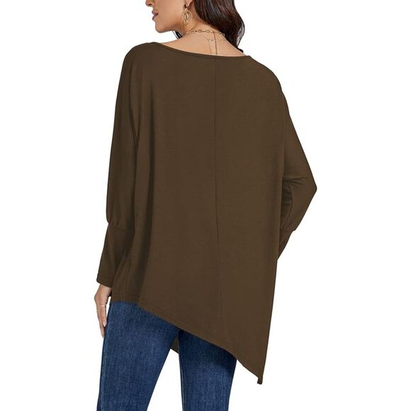 LYANER Boat Neck Asymmetrical Hem Bat Long Sleeve Split Loose Tunic Top Sz S - Picture 4 of 8